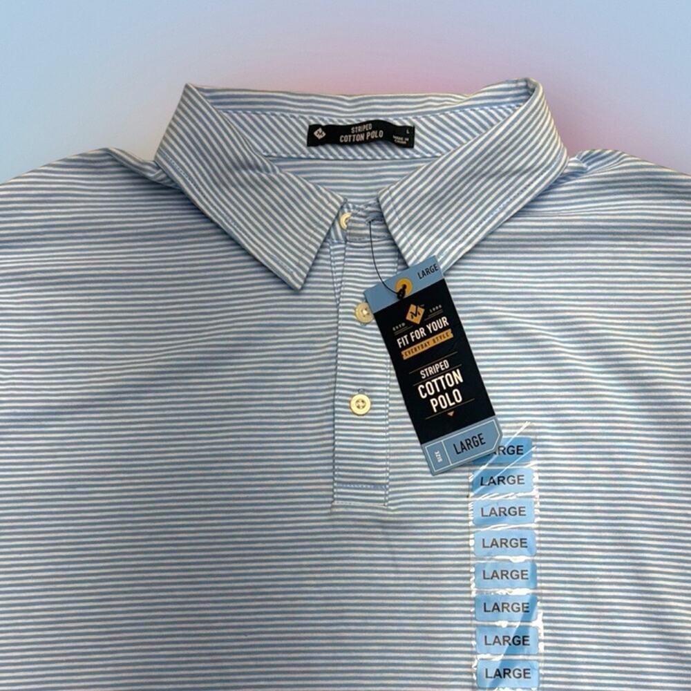 MEMBERS MARK Men's Large Blue Striped Polo Shirt